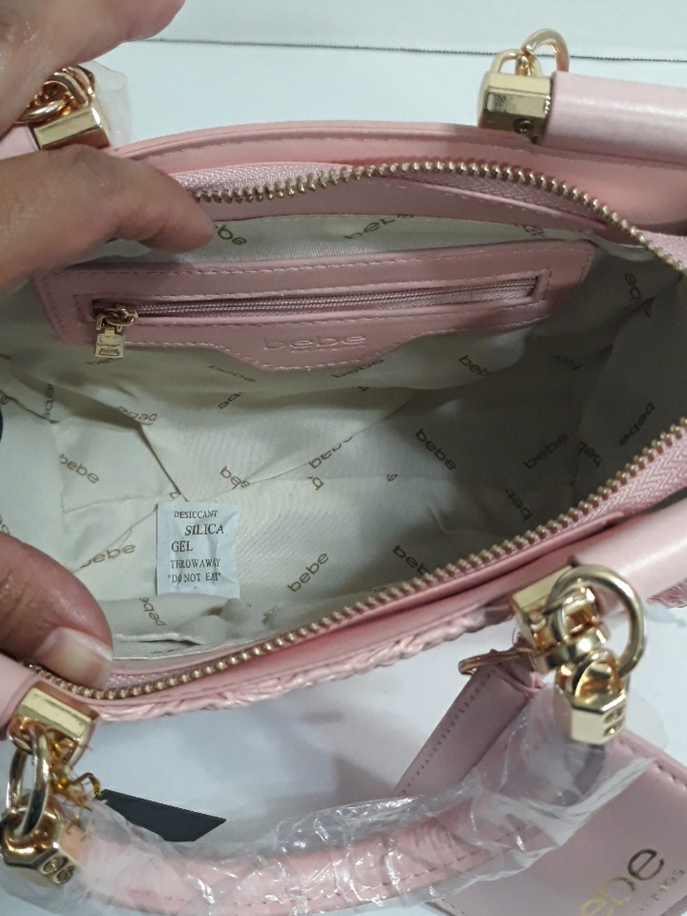 BEBE NOLA Pink Textured Satchel with Card Holder and Gold Accents *NWT* - Picture 7 of 7